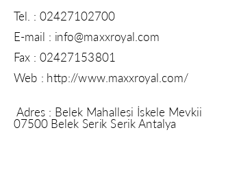 Maxx Royal iletiim bilgileri